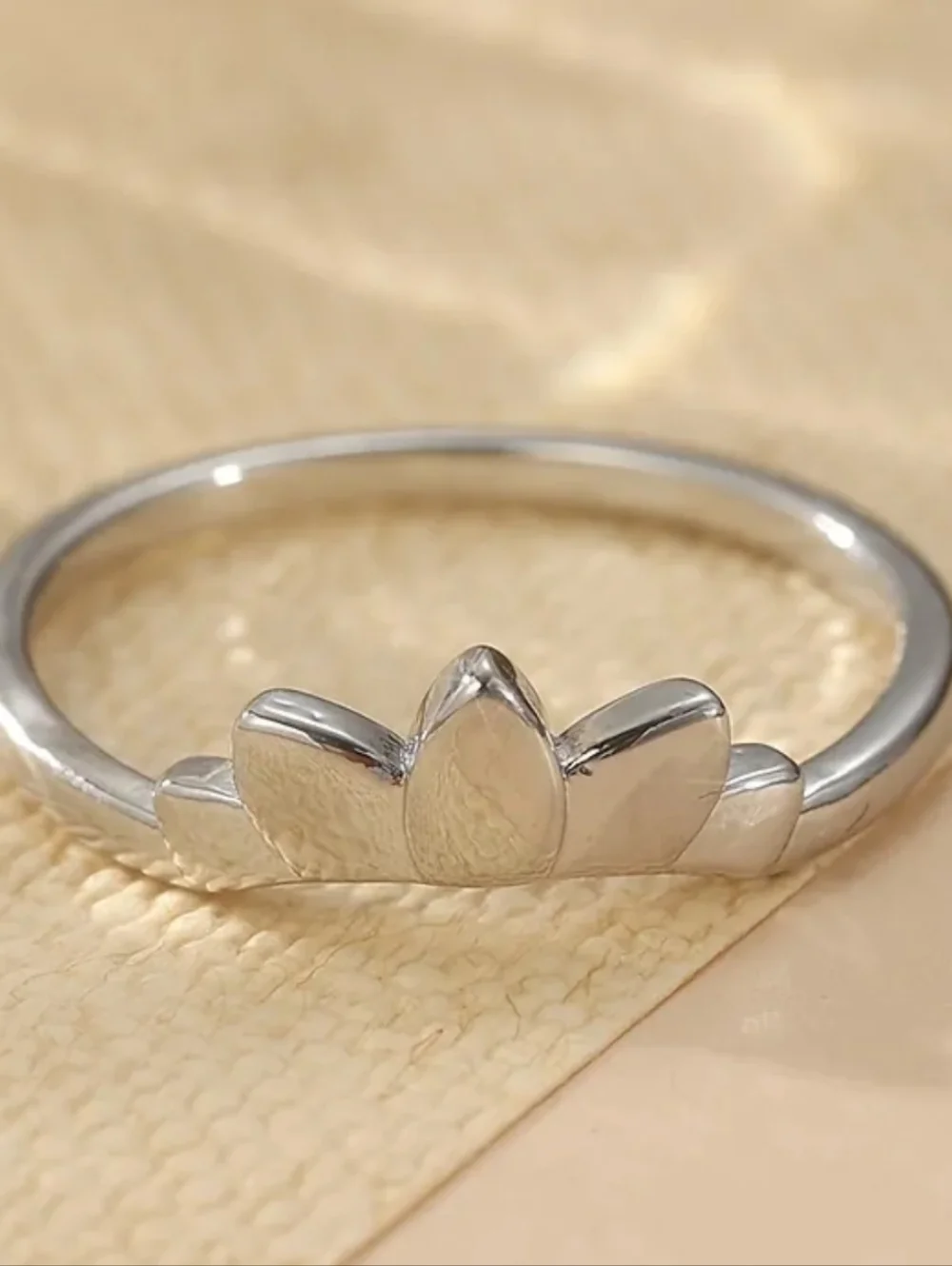 Boho Silvery Lotus Flower Ring Set | Blue Water Drop Crystal Size 8
